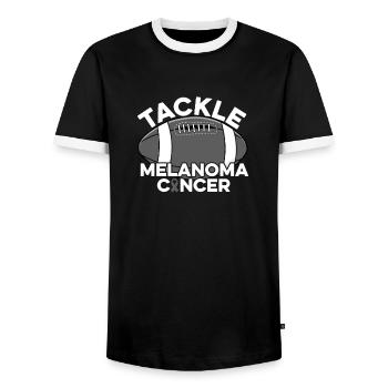 Tackle Melanoma Cancer Football Melanoma Cancer - Men's Ringer Shirt - black/white - Front - AI Model Female 172 light (172cm) & AI Model Male 178 light (178cm)