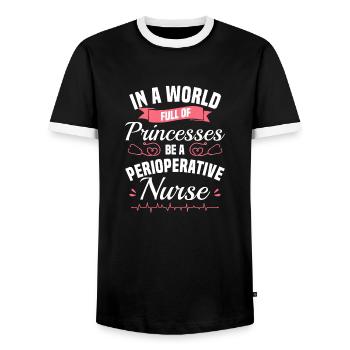 Dans un monde plein de princesses, soyez un périopératoire - T-shirt contrasté Homme - noir/blanc - Devant - AI Model Female 172 light (172cm) & AI Model Male 178 light (178cm)