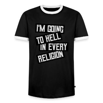 in going to hell - Men's Ringer Shirt - black/white - Front - AI Model Female 172 light (172cm) & AI Model Male 178 light (178cm)
