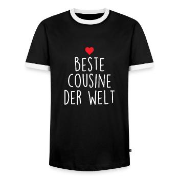 Beste Cousine der Welt - Männer Kontrast-T-Shirt - Schwarz/Weiß - Vorne - AI Model Female 172 light (172cm) & AI Model Male 178 light (178cm)