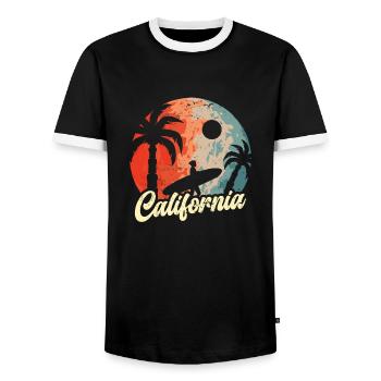 Californie Soleil d’été Palm Beach Eau - T-shirt contrasté Homme - noir/blanc - Devant - AI Model Female 172 light (172cm) & AI Model Male 178 light (178cm)