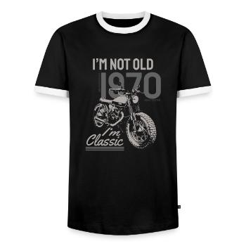 I'm Not Old I'm Classic. Biker Geburtstag 1970 - Männer Kontrast-T-Shirt - Schwarz/Weiß - Vorne - AI Model Female 172 light (172cm) & AI Model Male 178 light (178cm)