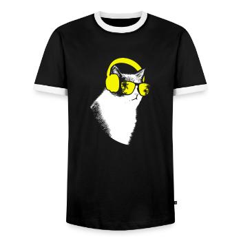 Katze Sonnenbrille Kätzchen Katzenliebe Katzenbesi - Männer Kontrast-T-Shirt - Schwarz/Weiß - Vorne - AI Model Female 172 light (172cm) & AI Model Male 178 light (178cm)
