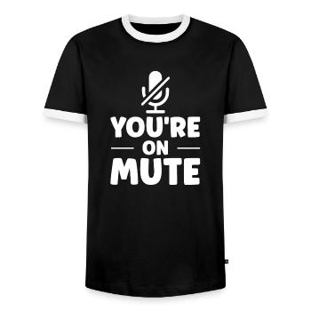 Du bist auf stumm - you are on mute - T-shirt contrasté Homme - noir/blanc - Devant - AI Model Female 172 light (172cm) & AI Model Male 178 light (178cm)
