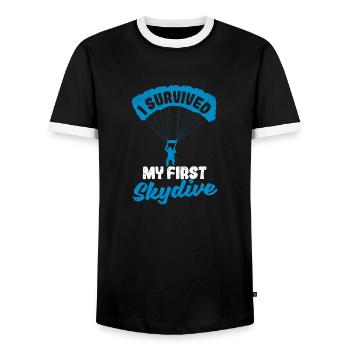 J’ai survécu à mon premier parachutisme - T-shirt contrasté Homme - noir/blanc - Devant - AI Model Female 172 light (172cm) & AI Model Male 178 light (178cm)