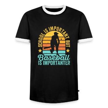 School Matters Baseball Importanter Funny - Men's Ringer Shirt - black/white - Front - AI Model Female 172 light (172cm) & AI Model Male 178 light (178cm)