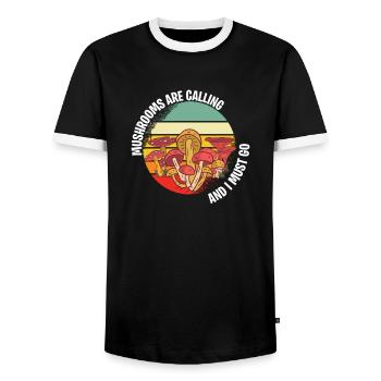 Mushroom pickers and mushroom friends - Men's Ringer Shirt - black/white - Front - AI Model Female 172 light (172cm) & AI Model Male 178 light (178cm)