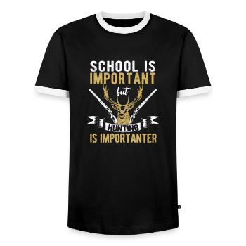School is important, but hunting is important - Men's Ringer Shirt - black/white - Front - AI Model Female 172 light (172cm) & AI Model Male 178 light (178cm)