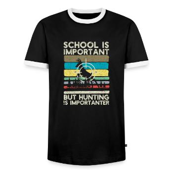 Die Schule ist wichtig, aber die Jagd ist wichtige - Männer Kontrast-T-Shirt - Schwarz/Weiß - Vorne - AI Model Female 172 light (172cm) & AI Model Male 178 light (178cm)