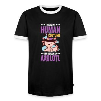 This is my human costume, which - Men's Ringer Shirt - black/white - Front - AI Model Female 172 light (172cm) & AI Model Male 178 light (178cm)