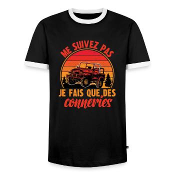 me suivez pas je fais que des conneries - T-shirt contrasté Homme - noir/blanc - Devant - AI Model Female 172 light (172cm) & AI Model Male 178 light (178cm)