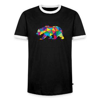 Low Poly Bear Geometry Polygon Bear - Men's Ringer Shirt - black/white - Front - AI Model Female 172 light (172cm) & AI Model Male 178 light (178cm)