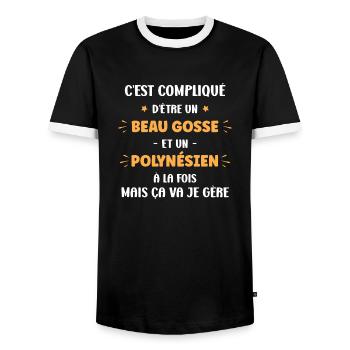 Homme beau gosse Franc Polynésien - T-shirt contrasté Homme - noir/blanc - Devant - AI Model Female 172 light (172cm) & AI Model Male 178 light (178cm)