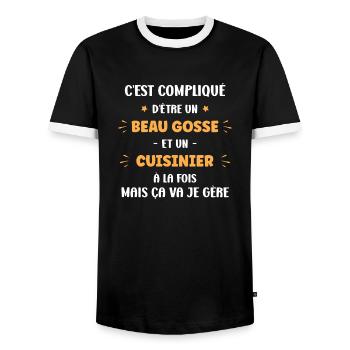 Beau gosse homme cuisinier - T-shirt contrasté Homme - noir/blanc - Devant - AI Model Female 172 light (172cm) & AI Model Male 178 light (178cm)