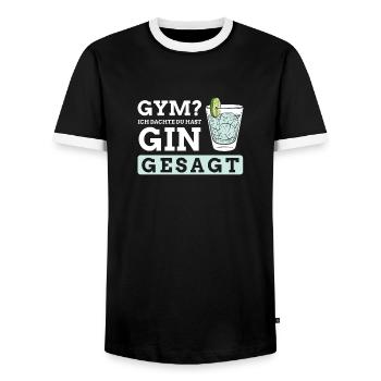 Gym? Ich dachte du hast Gin gesagt - Männer Kontrast-T-Shirt - Schwarz/Weiß - Vorne - AI Model Female 172 light (172cm) & AI Model Male 178 light (178cm)