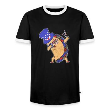Dab Taco July 4 American Flag USA - Men's Ringer Shirt - black/white - Front - AI Model Female 172 light (172cm) & AI Model Male 178 light (178cm)