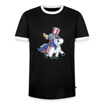 Riding Unicorn Lovers July 4 Mericorn patriot - Men's Ringer Shirt - black/white - Front - AI Model Female 172 light (172cm) & AI Model Male 178 light (178cm)
