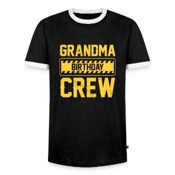 Grandma of the birthday team - Birthday building - Men's Ringer Shirt - black/white - Front - AI Model Female 172 light (172cm) & AI Model Male 178 light (178cm)