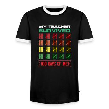My Teacher Survived 100 Days Of Me School Class - Männer Kontrast-T-Shirt - Schwarz/Weiß - Vorne - AI Model Female 172 light (172cm) & AI Model Male 178 light (178cm)
