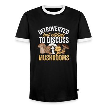Mushroom picking Mushroom picking Mushrooms Foraging - Men's Ringer Shirt - black/white - Front - AI Model Female 172 light (172cm) & AI Model Male 178 light (178cm)