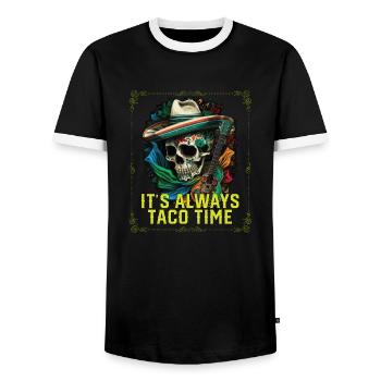It's Always Taco Time Mexican Food Foodie Taco - Men's Ringer Shirt - black/white - Front - AI Model Female 172 light (172cm) & AI Model Male 178 light (178cm)
