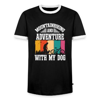 Mountainbiking and Adventure with Dog - Men's Ringer Shirt - black/white - Front - AI Model Female 172 light (172cm) & AI Model Male 178 light (178cm)