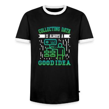 Collecting Data is always a good Idea - Men's Ringer Shirt - black/white - Front - AI Model Female 172 light (172cm) & AI Model Male 178 light (178cm)