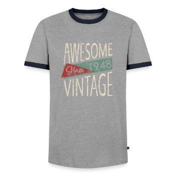 Awesome Since 1948 Retro Vintage Design - Men's Ringer Shirt - grey/navy  - Front - AI Model Female 172 light (172cm) & AI Model Male 178 light (178cm)