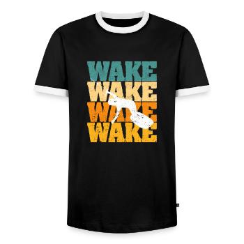 Retro Wakeboard Vintage Wake Boarding Water Sports - Men's Ringer Shirt - black/white - Front - AI Model Female 172 light (172cm) & AI Model Male 178 light (178cm)