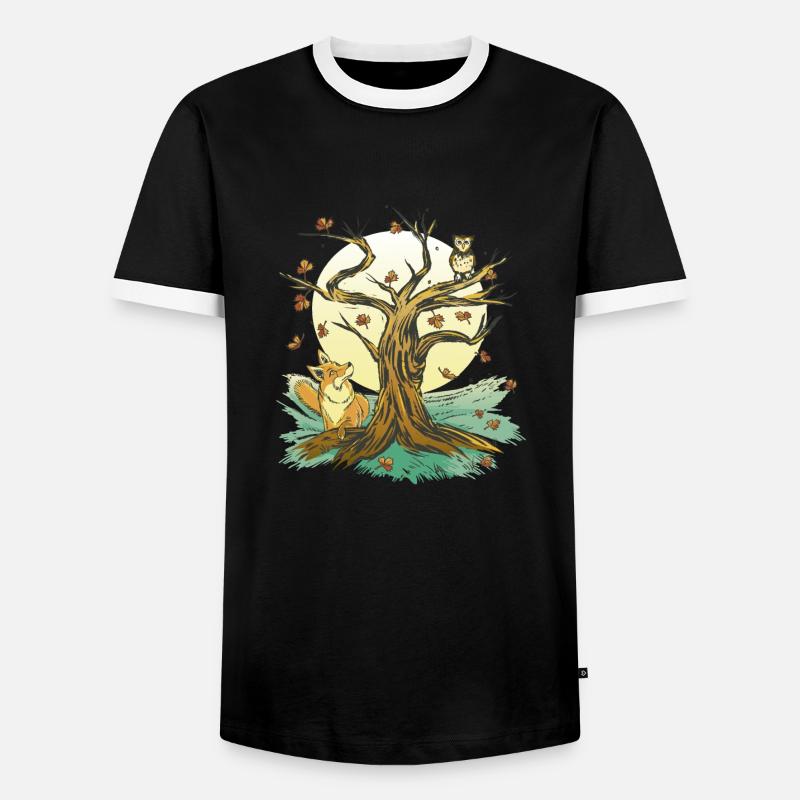 Fuchs Eule Wald Camping Tiere - Männer Kontrast-T-Shirt - Schwarz/Weiß