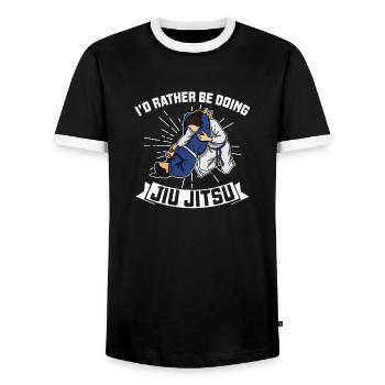 Artiste martial BJJ Jiu Jitsu Arts Martiaux Sports - T-shirt contrasté Homme - noir/blanc - Devant - AI Model Female 172 light (172cm) & AI Model Male 178 light (178cm)