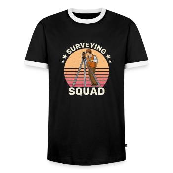 Geodesy Profession Surveyor Training - Men's Ringer Shirt - black/white - Front - AI Model Female 172 light (172cm) & AI Model Male 178 light (178cm)
