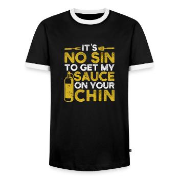 Es ist keine Sünde, meine Soße auf dein Kinn - Männer Kontrast-T-Shirt - Schwarz/Weiß - Vorne - AI Model Female 172 light (172cm) & AI Model Male 178 light (178cm)