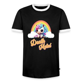 Funny unicorn with rainbow and saying - Men's Ringer Shirt - black/white - Front - AI Model Female 172 light (172cm) & AI Model Male 178 light (178cm)