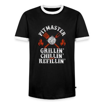 Pitmaster Grillin Chillin and Refillin BBQ Smoker - Men's Ringer Shirt - black/white - Front - AI Model Female 172 light (172cm) & AI Model Male 178 light (178cm)