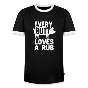 Jeder Hintern liebt ein Rub Räucherfleisch Smoker - Männer Kontrast-T-Shirt - Schwarz/Weiß - Vorne - AI Model Female 172 light (172cm) & AI Model Male 178 light (178cm)