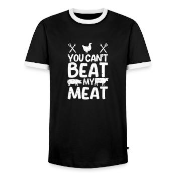 You Can't Beat My Flesh Funny - Men's Ringer Shirt - black/white - Front - AI Model Female 172 light (172cm) & AI Model Male 178 light (178cm)