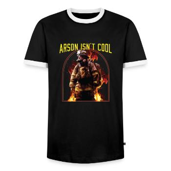 Arson Isnt Cool Firefighter Firefighting Fireman - Men's Ringer Shirt - black/white - Front - AI Model Female 172 light (172cm) & AI Model Male 178 light (178cm)