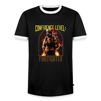 Confidence Level: Firefighter Best Fireman Ever - Men's Ringer Shirt - black/white - Front - AI Model Female 172 light (172cm) & AI Model Male 178 light (178cm)
