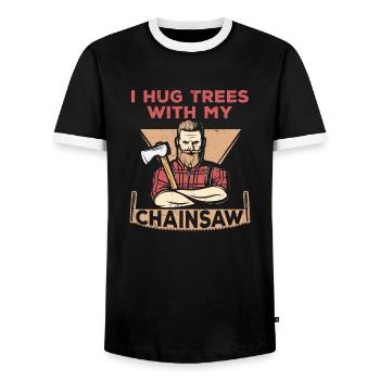 I Hug Trees With My Chainsaw - Männer Kontrast-T-Shirt - Schwarz/Weiß - Vorne - AI Model Female 172 light (172cm) & AI Model Male 178 light (178cm)
