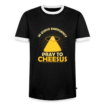 Dans l’urgence de Queso, priez Cheesus Cinco de Mayo N - T-shirt contrasté Homme - noir/blanc - Devant - AI Model Female 172 light (172cm) & AI Model Male 178 light (178cm)
