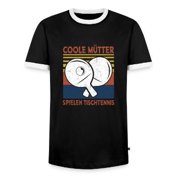 Coole Mütter spielen Tischtennis - Männer Kontrast-T-Shirt - Schwarz/Weiß - Vorne - AI Model Female 172 light (172cm) & AI Model Male 178 light (178cm)
