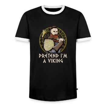 Pretend in A Odin Funny Norse Humor Valhalla - Men's Ringer Shirt - black/white - Front - AI Model Female 172 light (172cm) & AI Model Male 178 light (178cm)