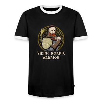 Mythology Nordic Warrior Norwegian Funny Norway - Men's Ringer Shirt - black/white - Front - AI Model Female 172 light (172cm) & AI Model Male 178 light (178cm)