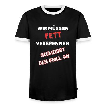 Wir müssen FETT verbrennen - Männer Kontrast-T-Shirt - Schwarz/Weiß - Vorne - AI Model Female 172 light (172cm) & AI Model Male 178 light (178cm)