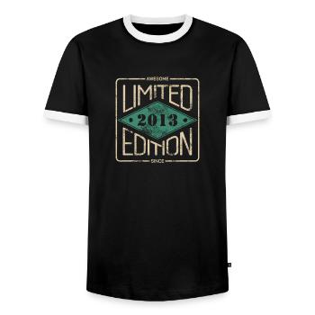 Awesome Since 2013 Retro Vintage Design - Men's Ringer Shirt - black/white - Front - AI Model Female 172 light (172cm) & AI Model Male 178 light (178cm)