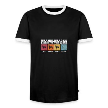 Brandlbracke listen to the word - Männer Kontrast-T-Shirt - Schwarz/Weiß - Vorne - AI Model Female 172 light (172cm) & AI Model Male 178 light (178cm)