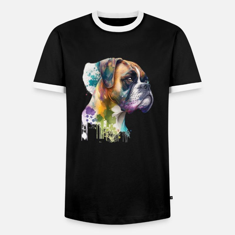 German Boxer Dog Watercolor Design - Men's Ringer Shirt - black/white