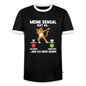 Katze Bengalkatze - Männer Kontrast-T-Shirt - Schwarz/Weiß - Vorne - AI Model Female 172 light (172cm) & AI Model Male 178 light (178cm)