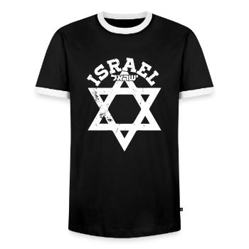 Star of David Israel Israeli Judaism East - Men's Ringer Shirt - black/white - Front - AI Model Female 172 light (172cm) & AI Model Male 178 light (178cm)